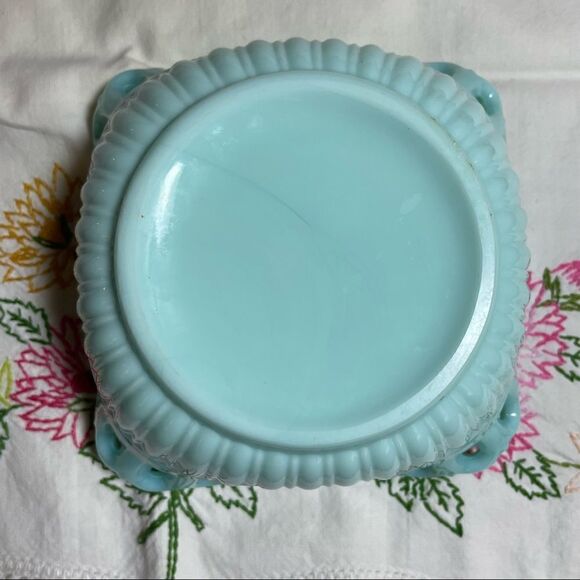 Vintage Rare Fostoria Aqua Turquoise Milk Glass Depression pressed glass dish - Picture 6 of 17